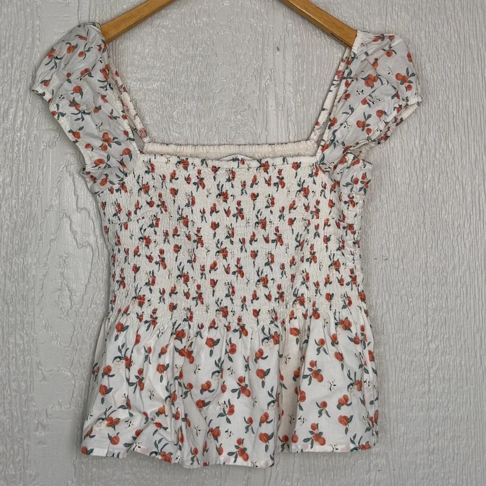 Abercrombie & Fitch Peach Floral Smocked Peplum Top NWT Small Summer Casual